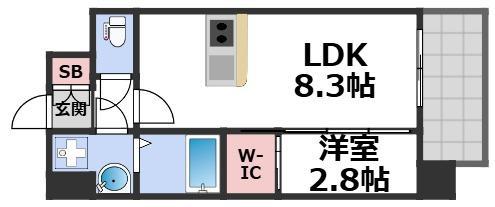 エスリード ザ・レーヴ大阪(1LDK/3階)の間取り写真