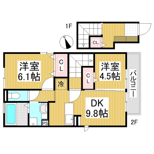 ファイン(2DK/2階)の間取り写真