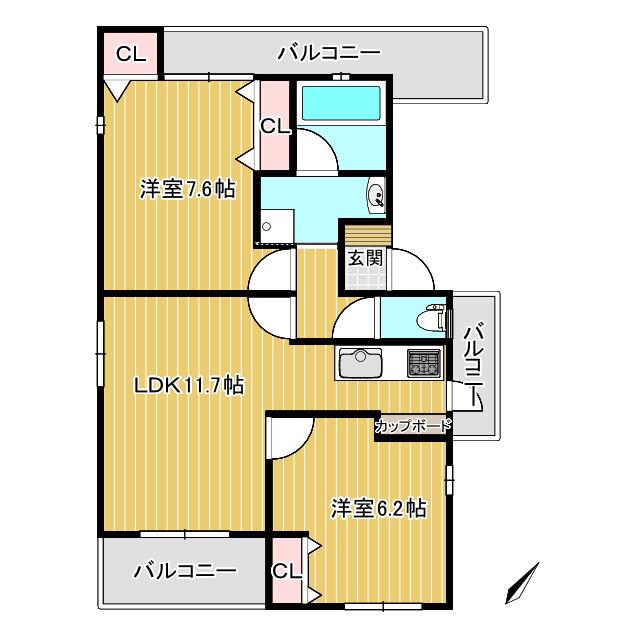 リフュ―ジュ本山(2LDK/3階)の間取り写真