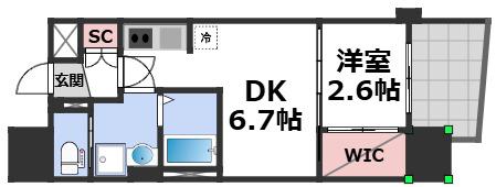 セレニテ谷九プリエ(1DK/12階)の間取り写真