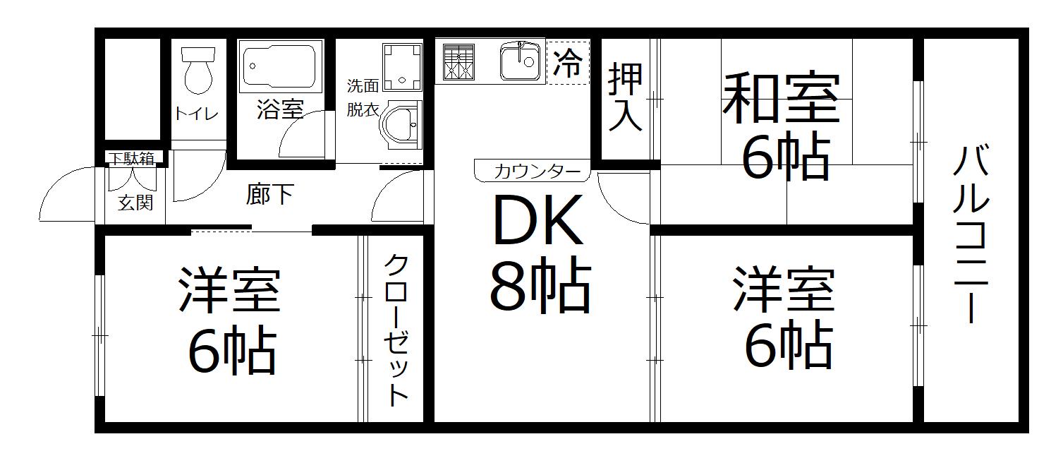 ロイヤルシャトー中田(3DK/3階)の間取り写真