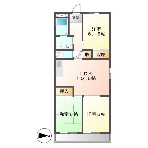 本宮ハイツ山田(3LDK/3階)の間取り写真