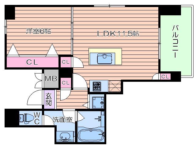 SK FUKUSHIMA GARDEN SUITE(1LDK/9階)の間取り写真