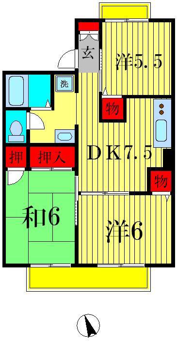クラウン南流山(3DK/1階)の間取り写真