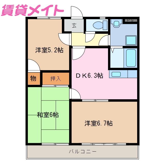 ミルフィーユ(3DK/2階)の間取り写真