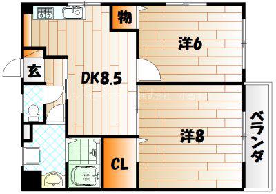 グレースヴィラ白銀(2LDK/4階)の間取り写真