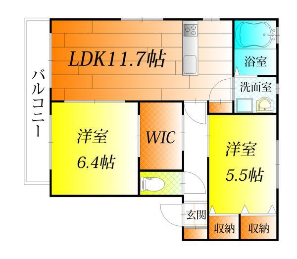 シャーメゾン爽(2LDK/1階)の間取り写真