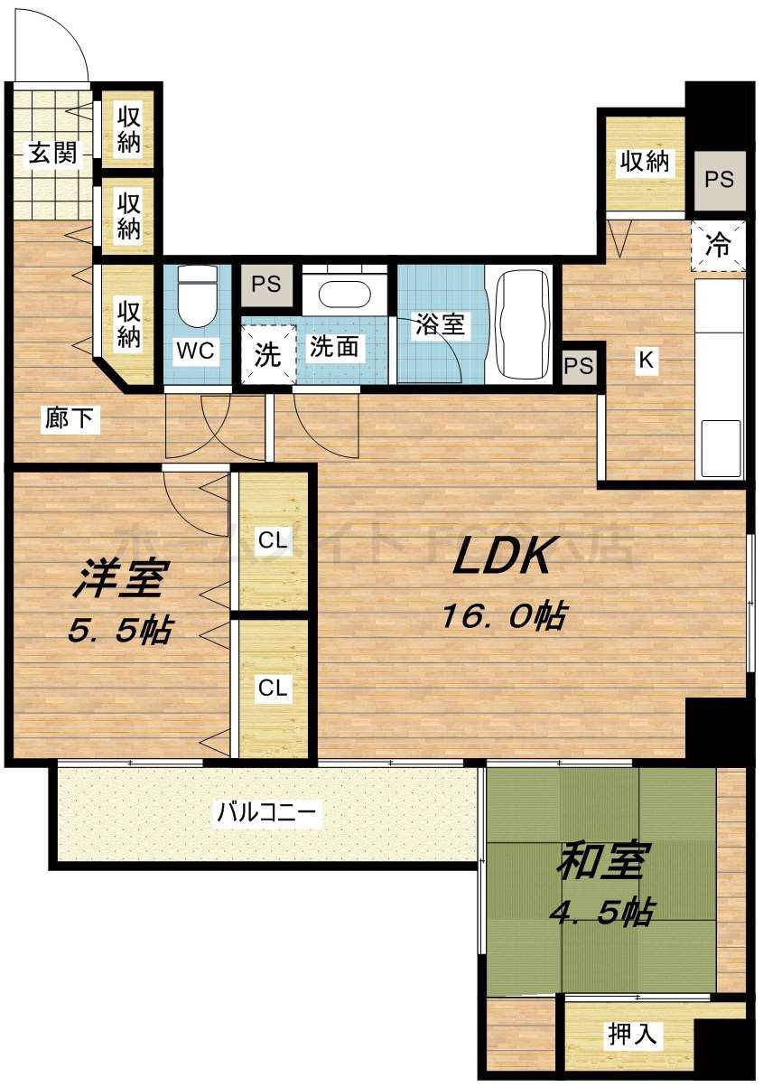 日宝ライフ十二軒町(2LDK/4階)の間取り写真