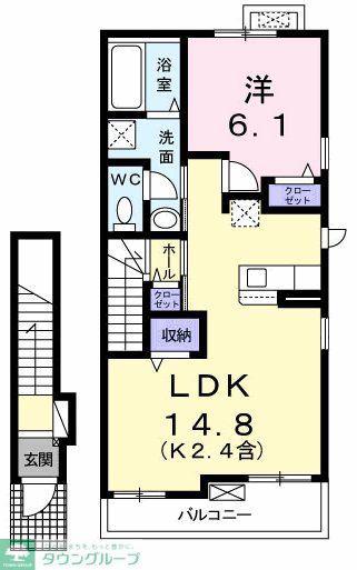 アティード(1LDK/2階)の間取り写真