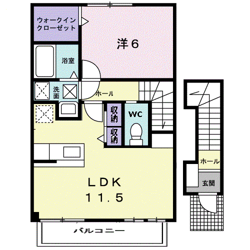 ボナ一ル・ラシ一ヌ(1LDK/2階)の間取り写真