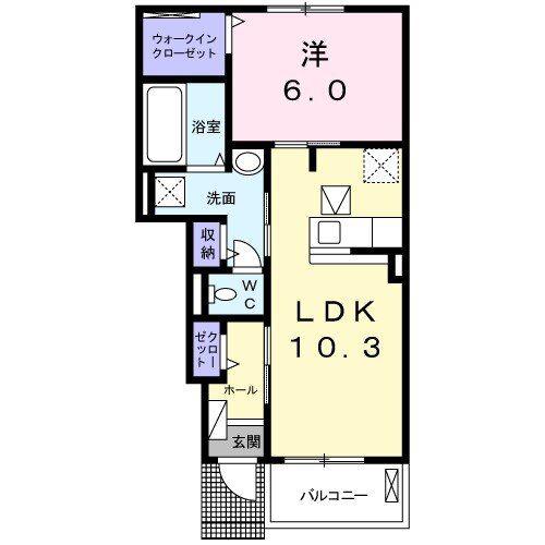タイムリーI(1LDK/1階)の間取り写真