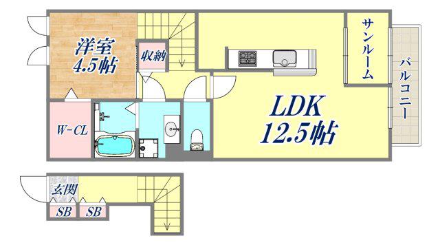 リヒトヴィラ2(1LDK/2階)の間取り写真