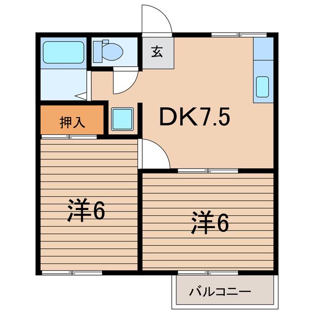 コーポサンピアA棟(2DK/2階)の間取り写真