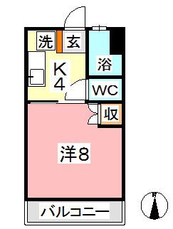 サンライズ(1K/4階)の間取り写真