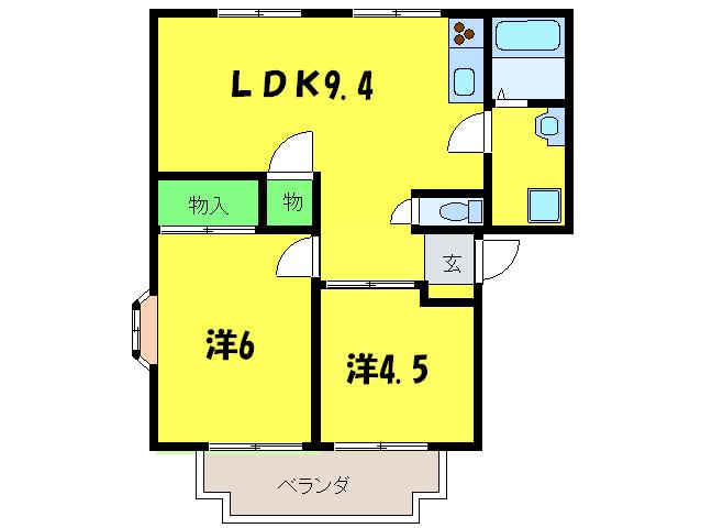 ウィンディア泉ヶ丘(2LDK/2階)の間取り写真
