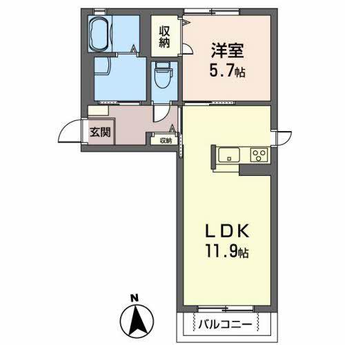 ベルスクエア A(1LDK/2階)の間取り写真