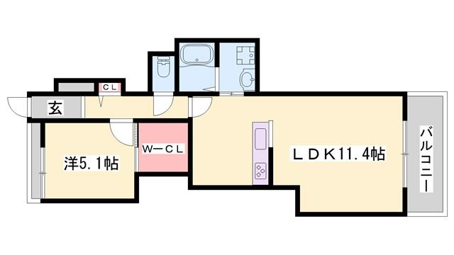 エレア―ジュ東姫路駅前(1LDK/1階)の間取り写真