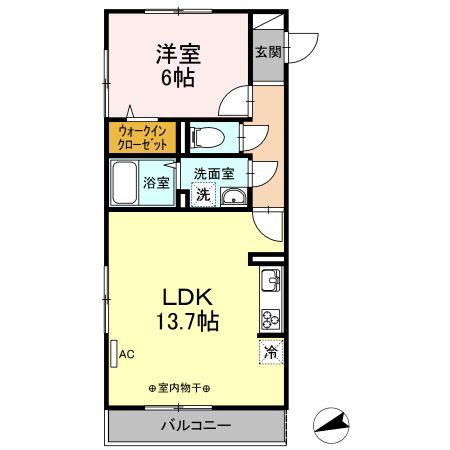 ドゥヴァンクールII(1LDK/3階)の間取り写真