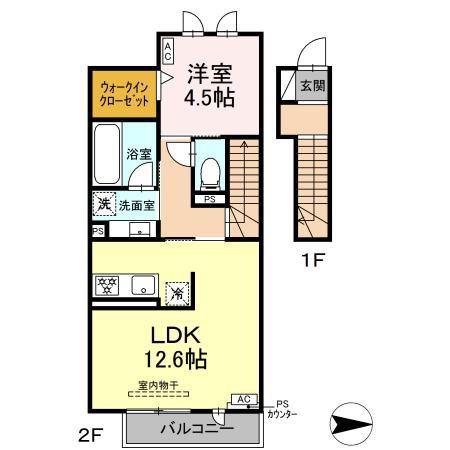 COZY SPACE(1LDK/2階)の間取り写真