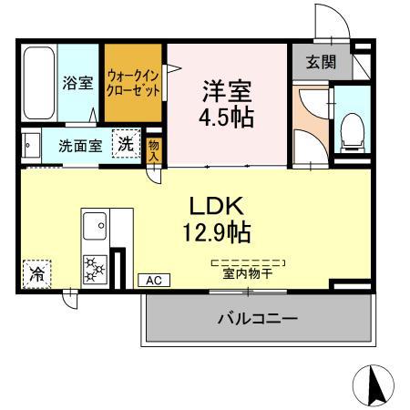 ディアライズ小郡船倉町C棟(1LDK/3階)の間取り写真