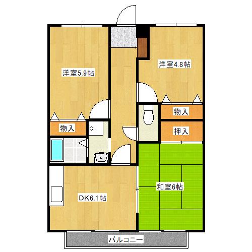 フォブール長船(3DK/2階)の間取り写真