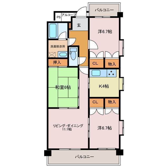ダイアパレス道三町(3LDK/4階)の間取り写真