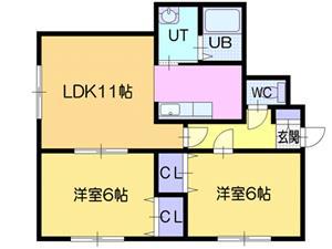 ノースフロンティア(2LDK/2階)の間取り写真