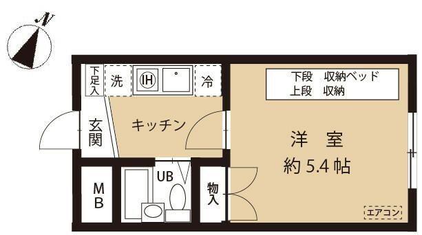 プレステージ東山町202(1K/2階)の間取り写真