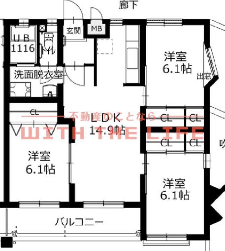 グランヴィル高良内(3LDK/4階)の間取り写真
