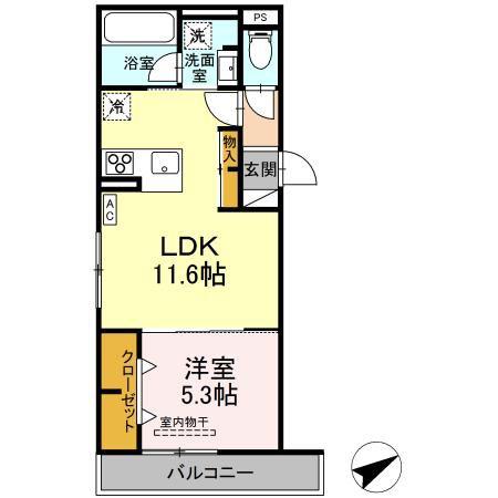 TORISIA大慈寺町B(1LDK/2階)の間取り写真