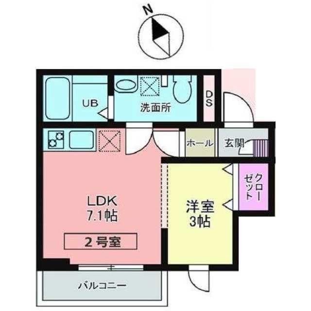 メリディアン貝ケ森 壱番館(1LDK/2階)の間取り写真
