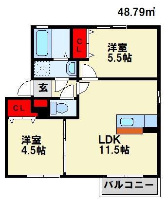サンライズ陸(2LDK/2階)の間取り写真