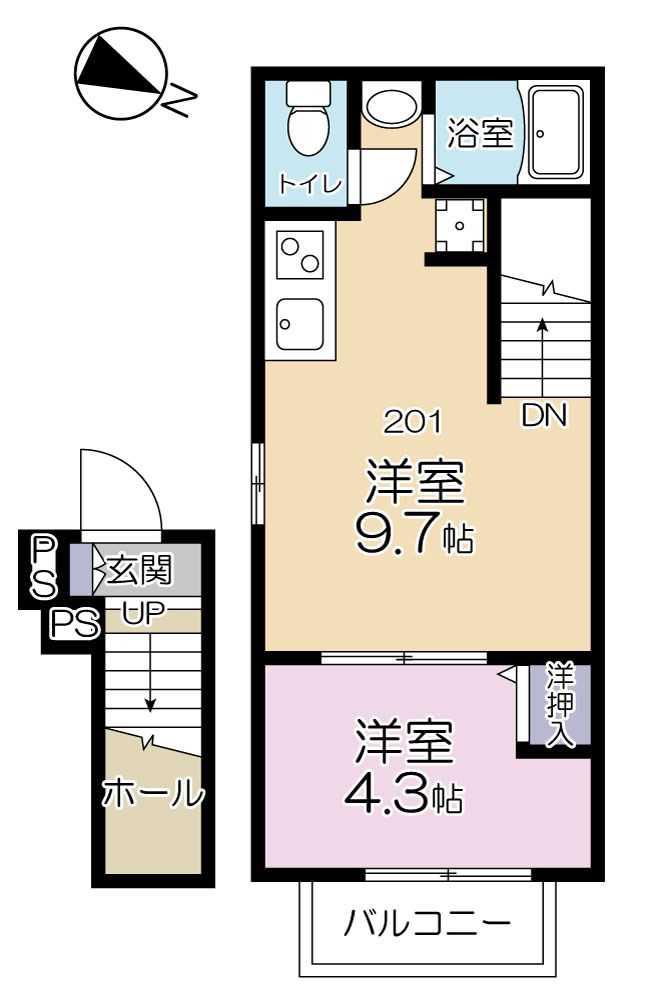 LE CIEL BLEU(1LDK/2階)の間取り写真