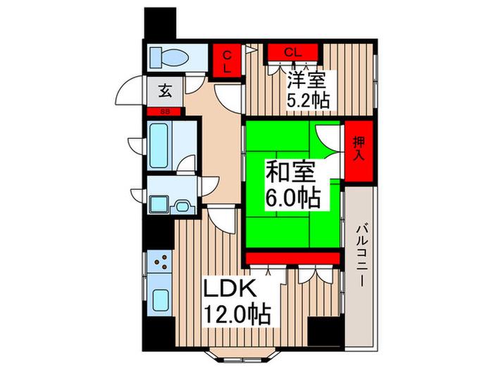 ライオンズマンション浦和常盤公園(2LDK/12階)の間取り写真