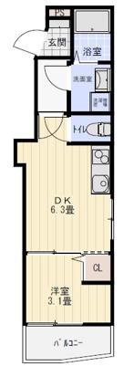 ユーズフォレシア西町(1DK/3階)の間取り写真