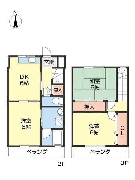 グリーンヒルとまとIII(3DK/2階)の間取り写真