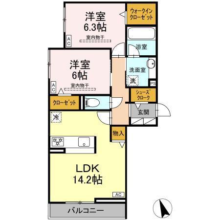 セイグレイス(2LDK/3階)の間取り写真