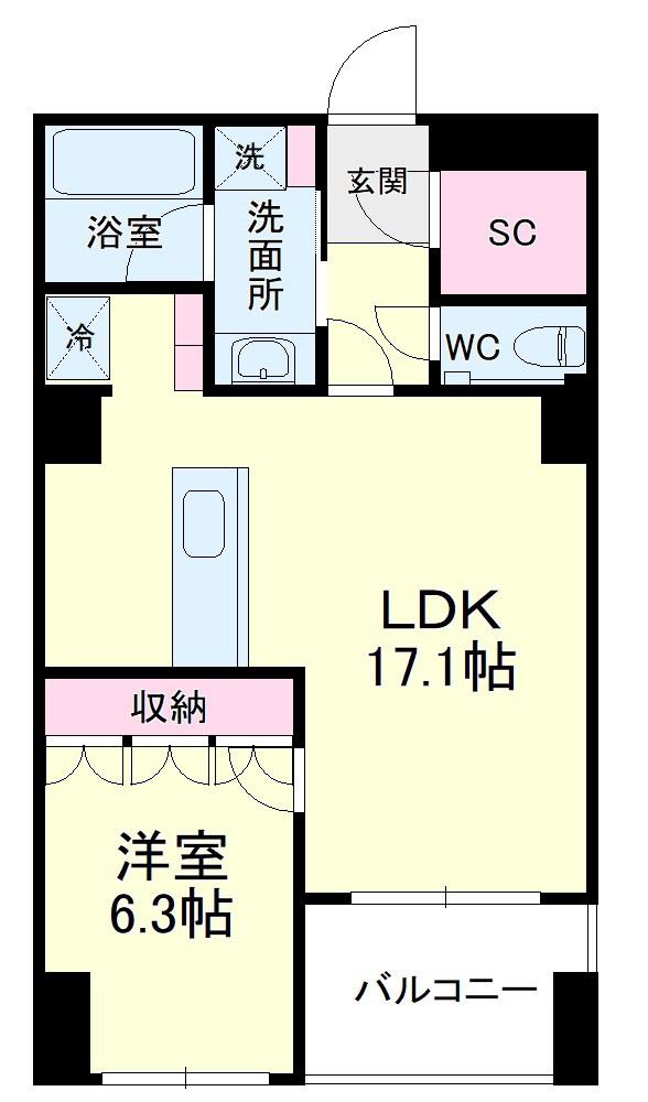 アートフォルム元城(1LDK/6階)の間取り写真