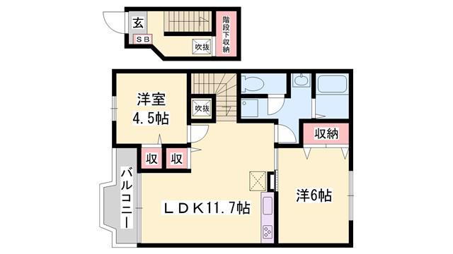 グリーンヒルズII(2LDK/2階)の間取り写真
