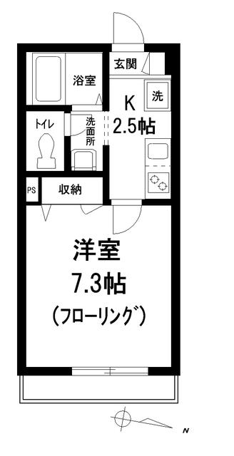 グリーンウッド(1K/1階)の間取り写真