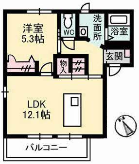 ジュネスエスポワールA棟(1LDK/1階)の間取り写真