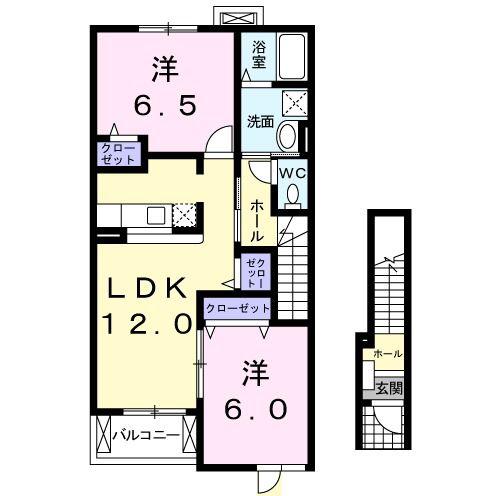 インペリアルB(2LDK/2階)の間取り写真