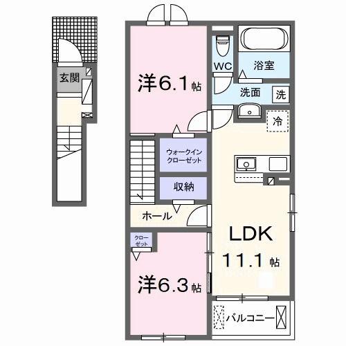 エスポアボヌールT(2LDK/2階)の間取り写真