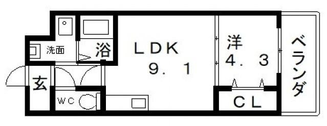 グランパシフィック帝塚山イノベーション(1LDK/8階)の間取り写真