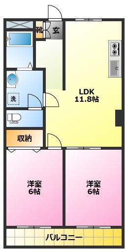 ドミールイノマタII(2LDK/2階)の間取り写真