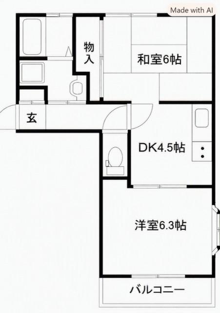 ウインディアいそぬま(2DK/2階)の間取り写真