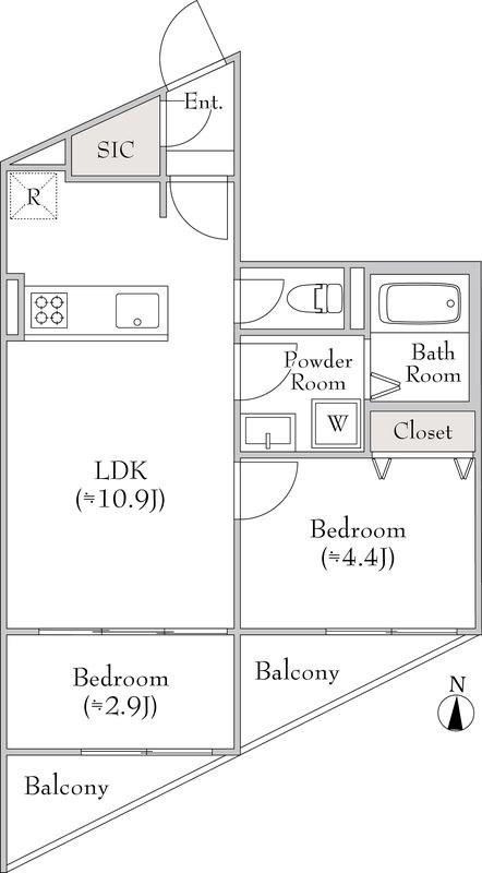 ルミークアン用賀(2LDK/4階)の間取り写真