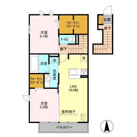 ルピナス参番館(2LDK/2階)の間取り写真
