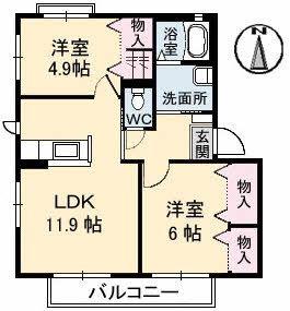 ラポール(2LDK/2階)の間取り写真