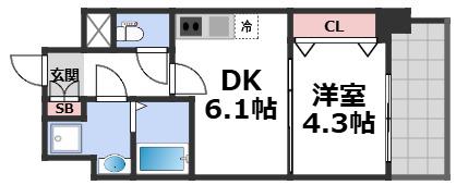 メイクス天王寺(1DK/4階)の間取り写真